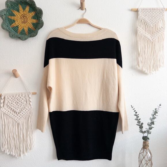 Hatch Cream Black Color Block Merino Wool Cashmere Pullover Sweater Size P - Picture 1 of 6